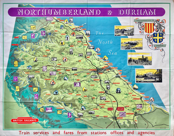 Northumberland and Durham map, British Railways, 1955