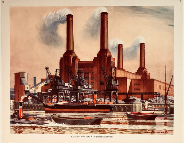 Battersea Power Station, London, Macmillan schools poster, 1950s