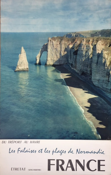 Étretat, white cliffs, Normandy, France, 1958