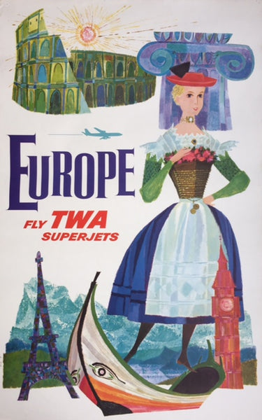 TWA Europe 1960s poster
